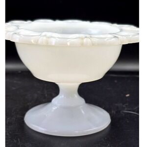 Anchor Hocking Old Colony Lace Pattern Milk Glass Pedestal Compote Candy Dish